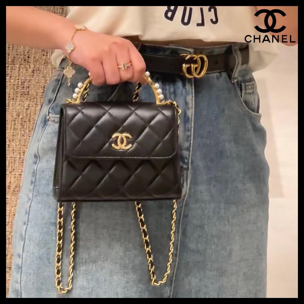 【上品なパール付トップハンドル♪】CHANEL★チェーン クラッチ